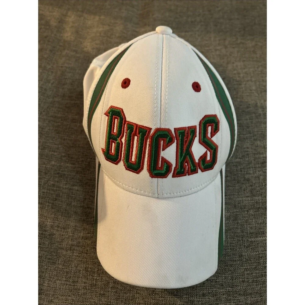 Adidas NBA Bucks Milwaukee Bucks Hat Adjustable Cap White Big Logo